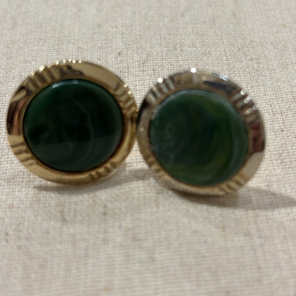 Vintage Gold Plated cufflinks with a green stone